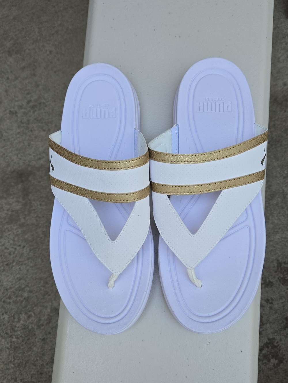 Puma White Sandals with Gold Trim Size 9 Womens